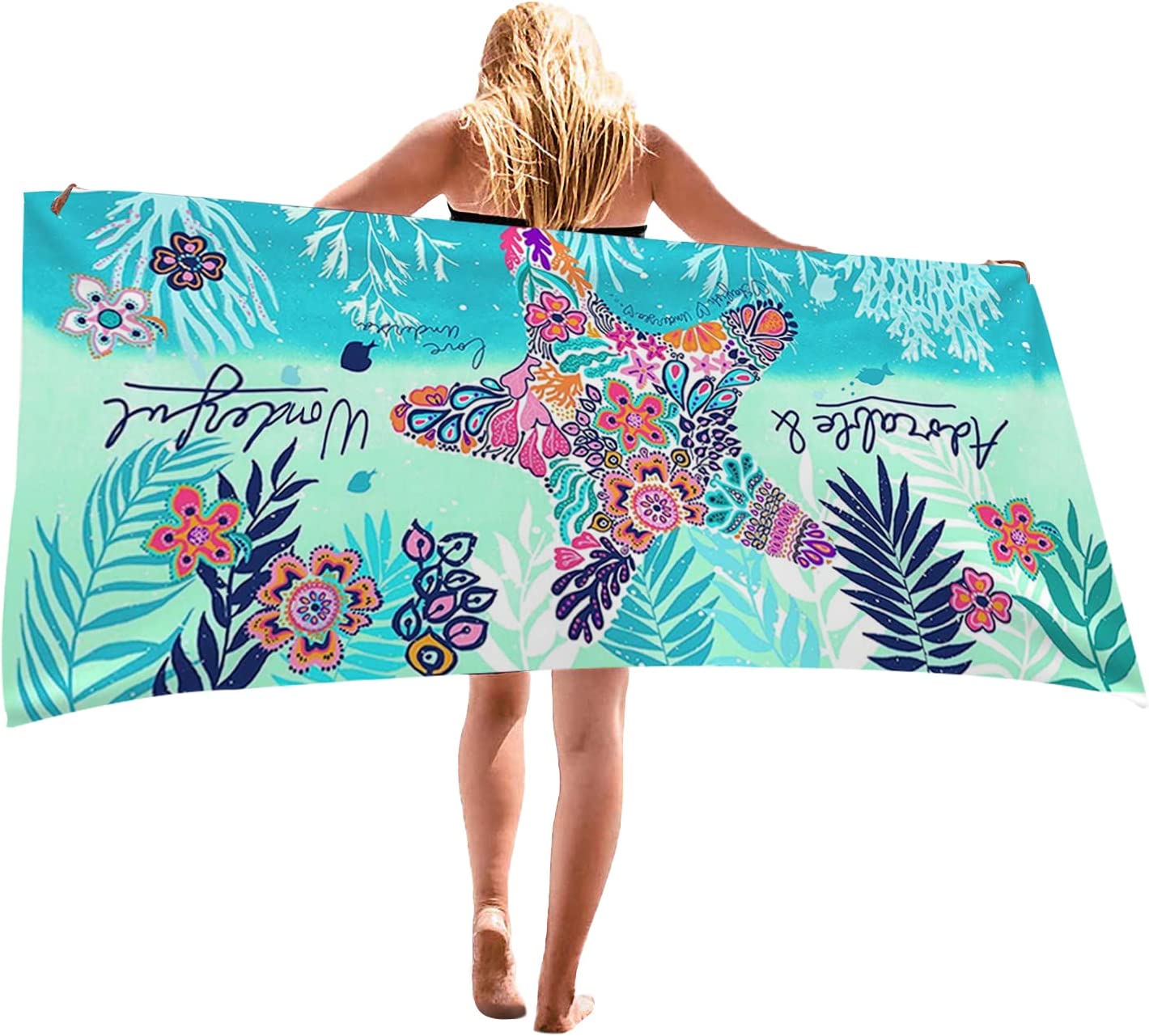 Floral Starfish Quick Dry Beach Towels Sand Proof Swimmers All Ages