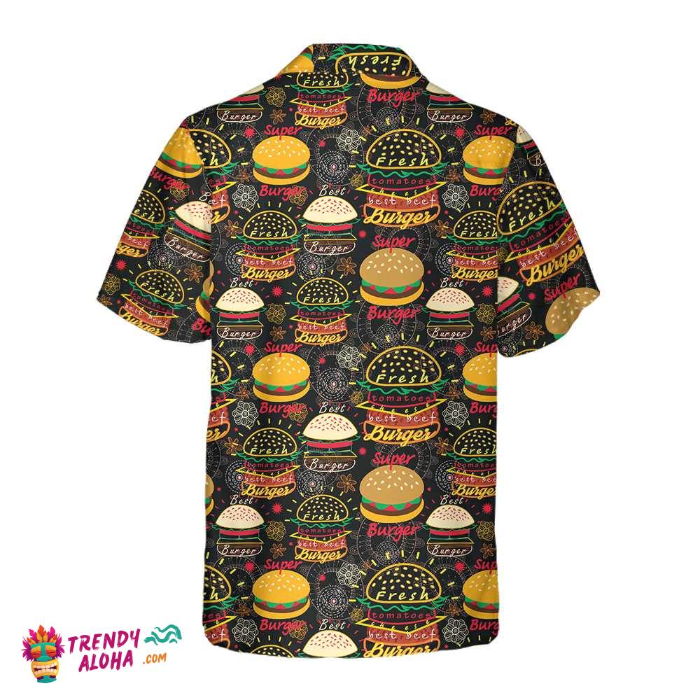 Floral Tasty Burgers Hawaiian Shirt, Funny Seamless Pattern Burger Shirt
