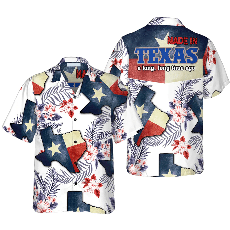 Floral Texas Trendy Hawaiian Shirt For Men, Made In A Long Time Ago Texas State Shirt, Proud Texas Flag Shirt For Men