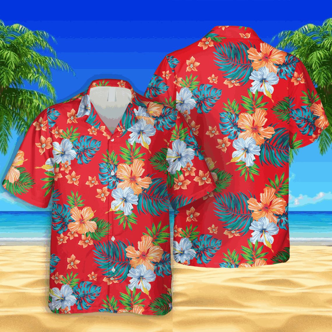 Floral Tropical Plants Red Trendy Hawaiian Shirt, Vintage Hawaii Shirt
