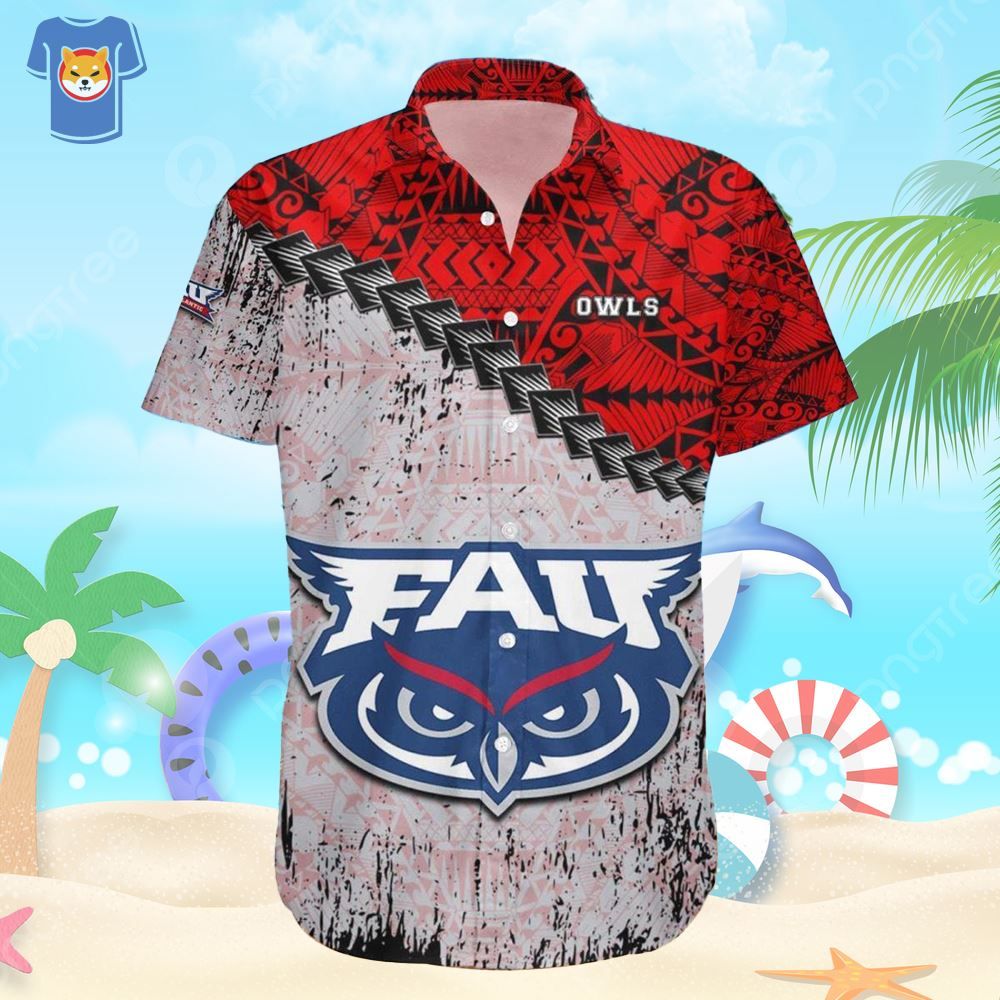 Florida Atlantic Owls NCAA Grunge Polynesian Tattoo Summer Gift For Fans Hawaiian Shirt