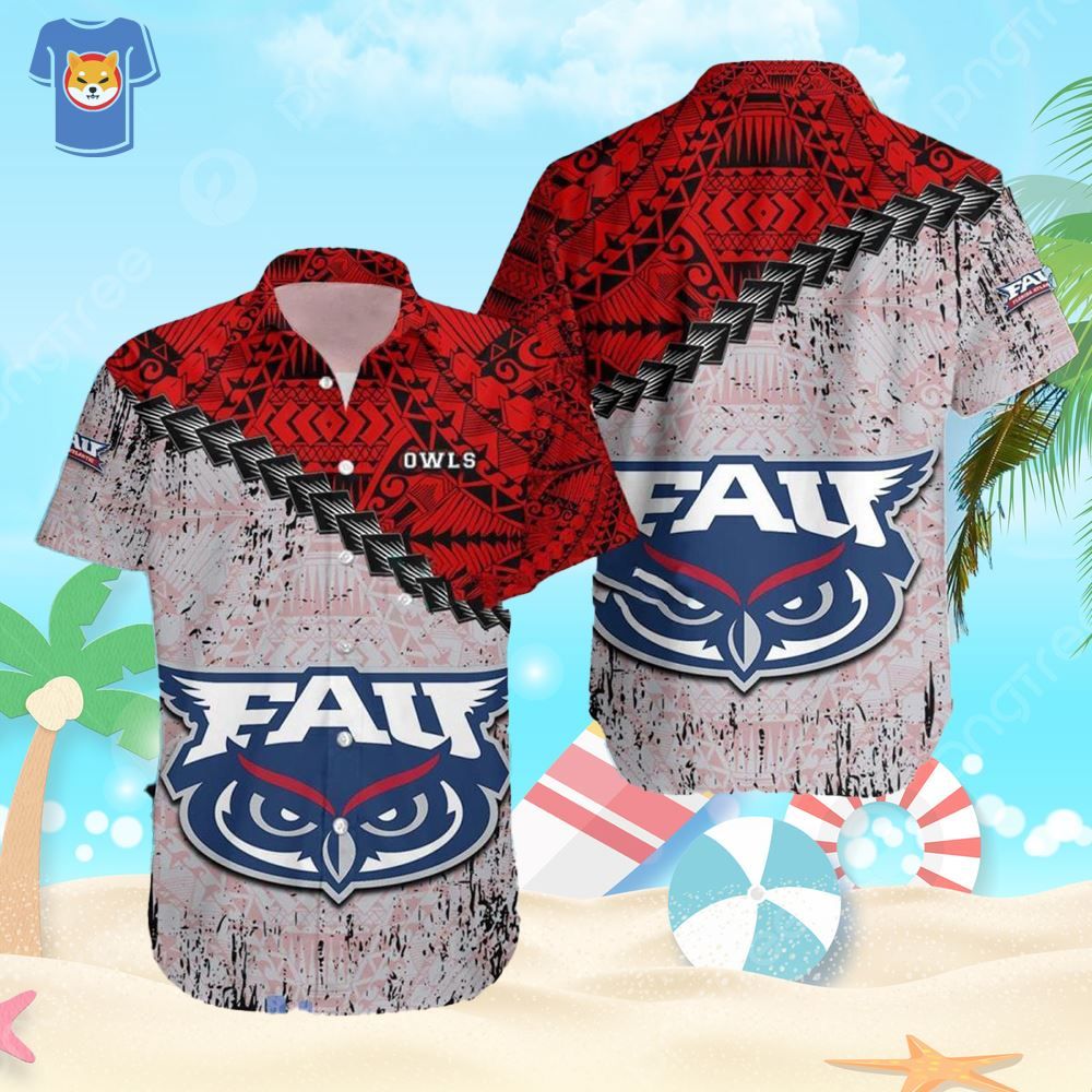 Florida Atlantic Owls NCAA Grunge Polynesian Tattoo Summer Gift For Fans Hawaiian Shirt