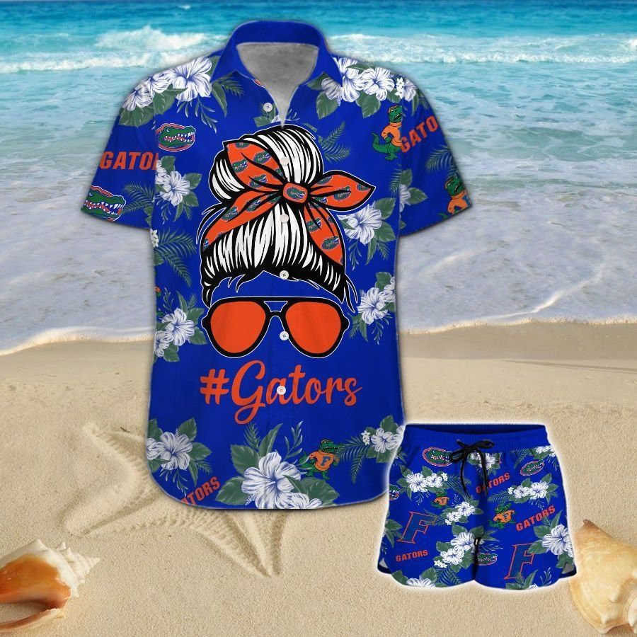 Florida Gators Girl Messy Bun Short Sleeve Button Up Tropical Hawaiian Shirt