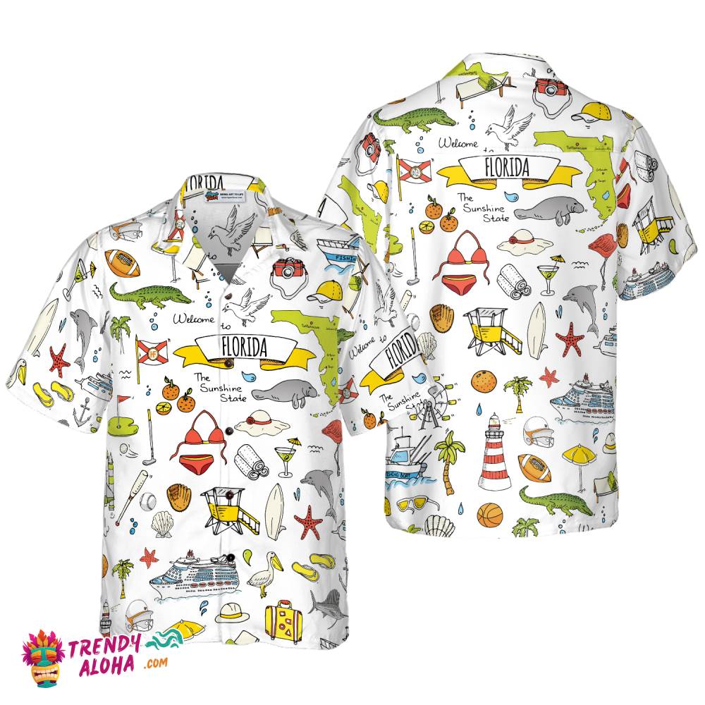 Florida In Hand Drawn Doodle Style Usa Hawaiian Shirt Florida In Hand Drawn Doodle Style Usa Hawaiian Shirt