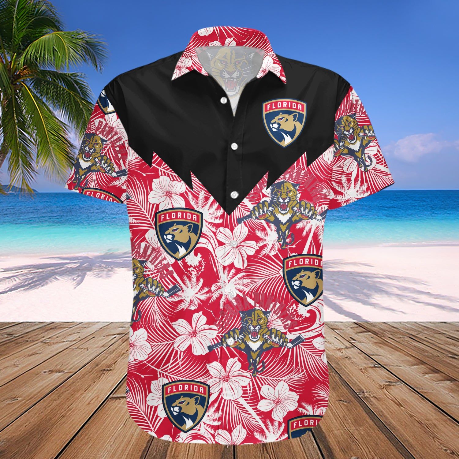 Florida Panthers Hawaii Shirt Tropical Seamless- NHL