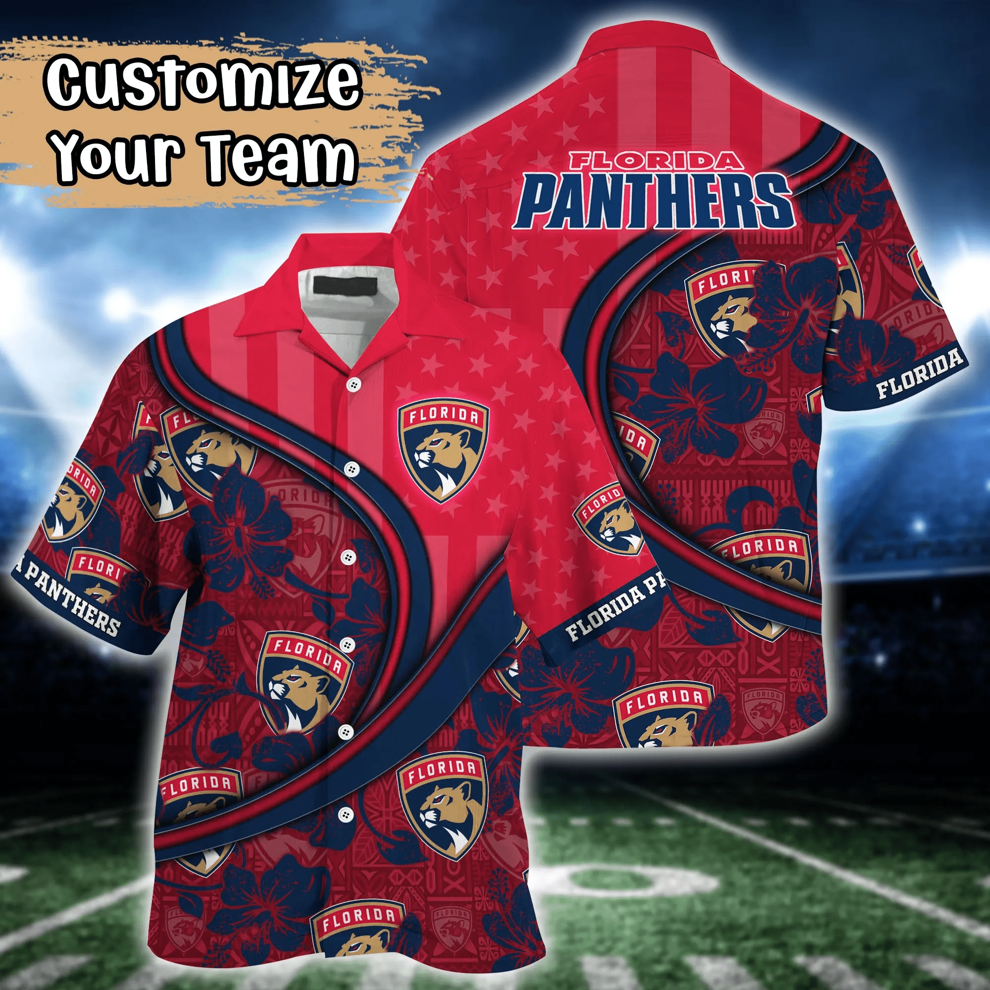 Florida Panthers NHL Us Flag Hawaiian Shirt Custom Summer Aloha Shirt