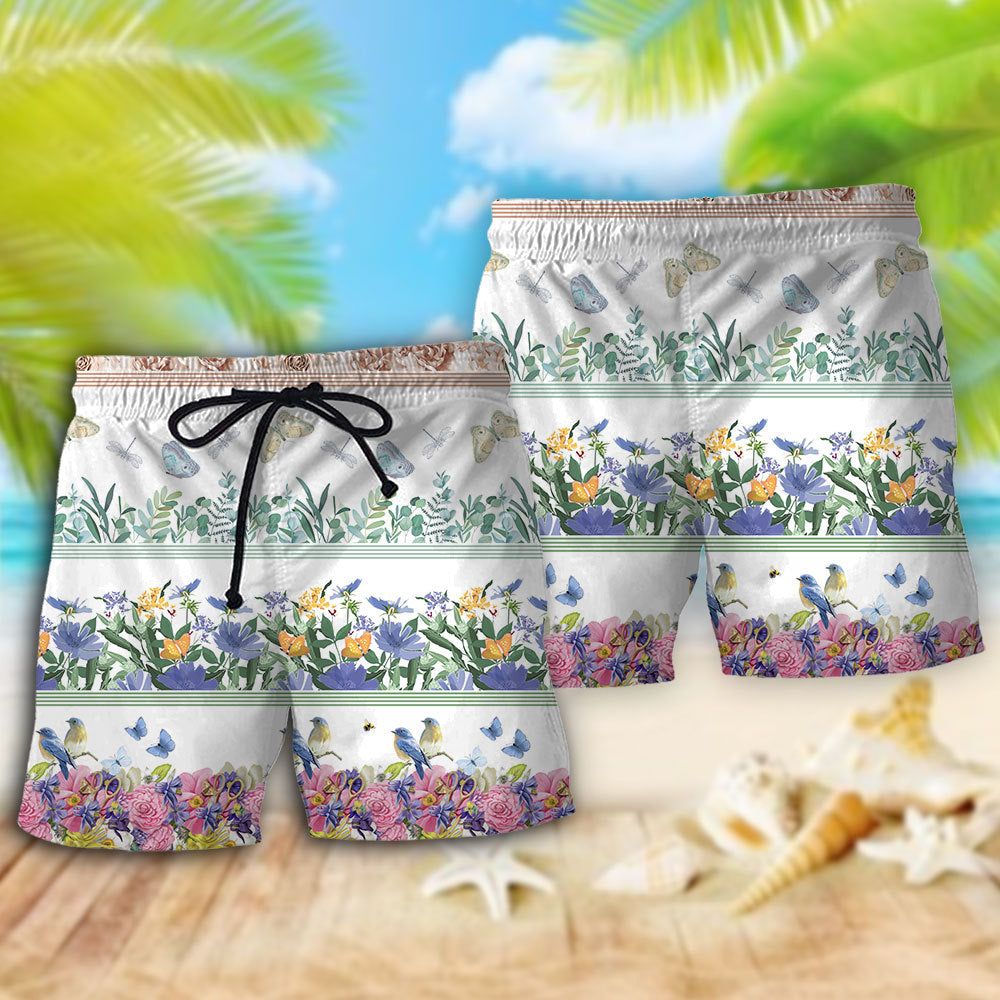 Flower Amazing Florist Bird And Butterfly Trendy Aloha Hawaiian Beach Shorts