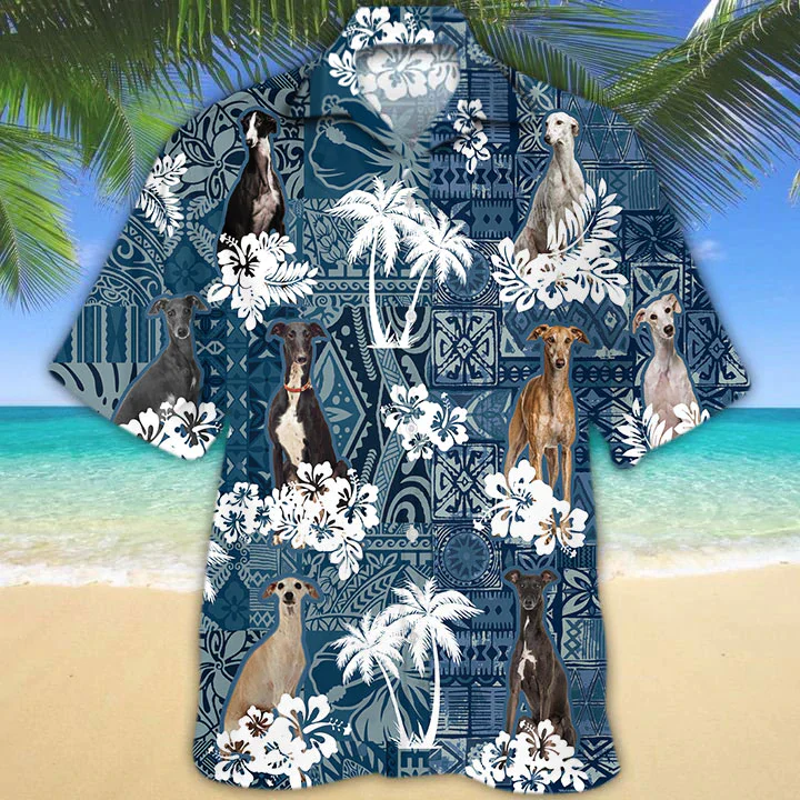 Flower Greyhound Hawaiian Shirt Short Sleeve for Men and Women
