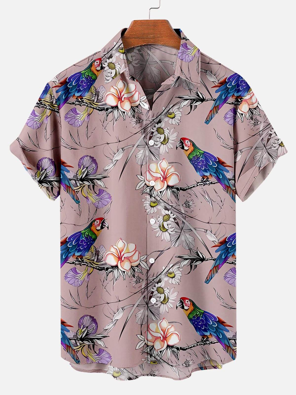 Flower Pattern With Parrto Men’s Aloha Hawaiian Shirt Flower Pattern With Parrto Men’s Aloha Hawaiian Shirt
