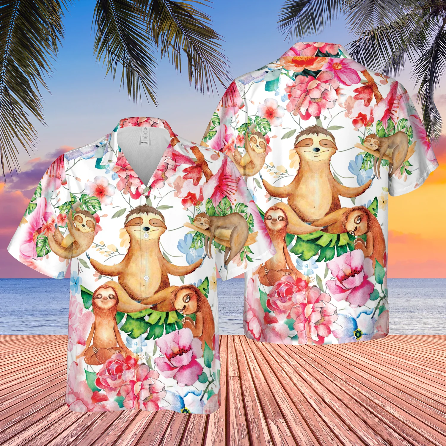 Flower Yoga Sloth Tropical Trendy Hawaiian Shirt For Aloha Shirt