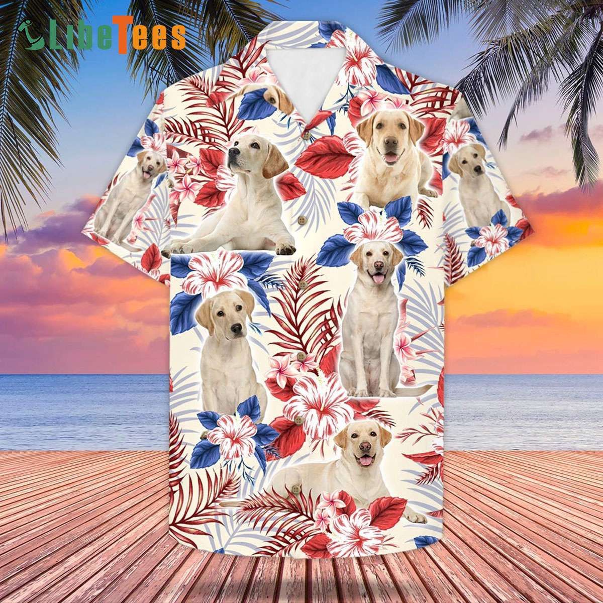 Flowered American Flag Labrador Dog Lover’s Hawaiian Shirt