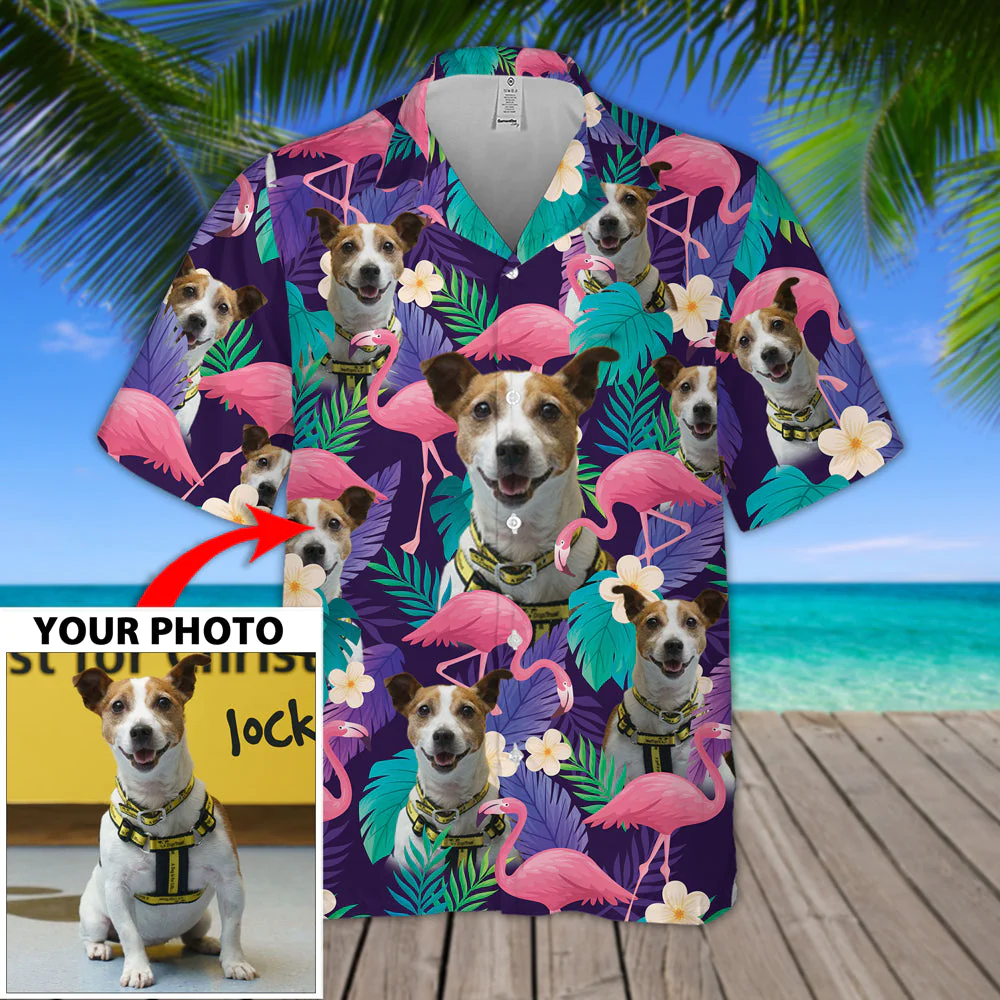 Flowers & Leaves Pattern Trendy Hawaiian Shirt, Custom Photo Dog Floral Aloha Shirt For Men And Women