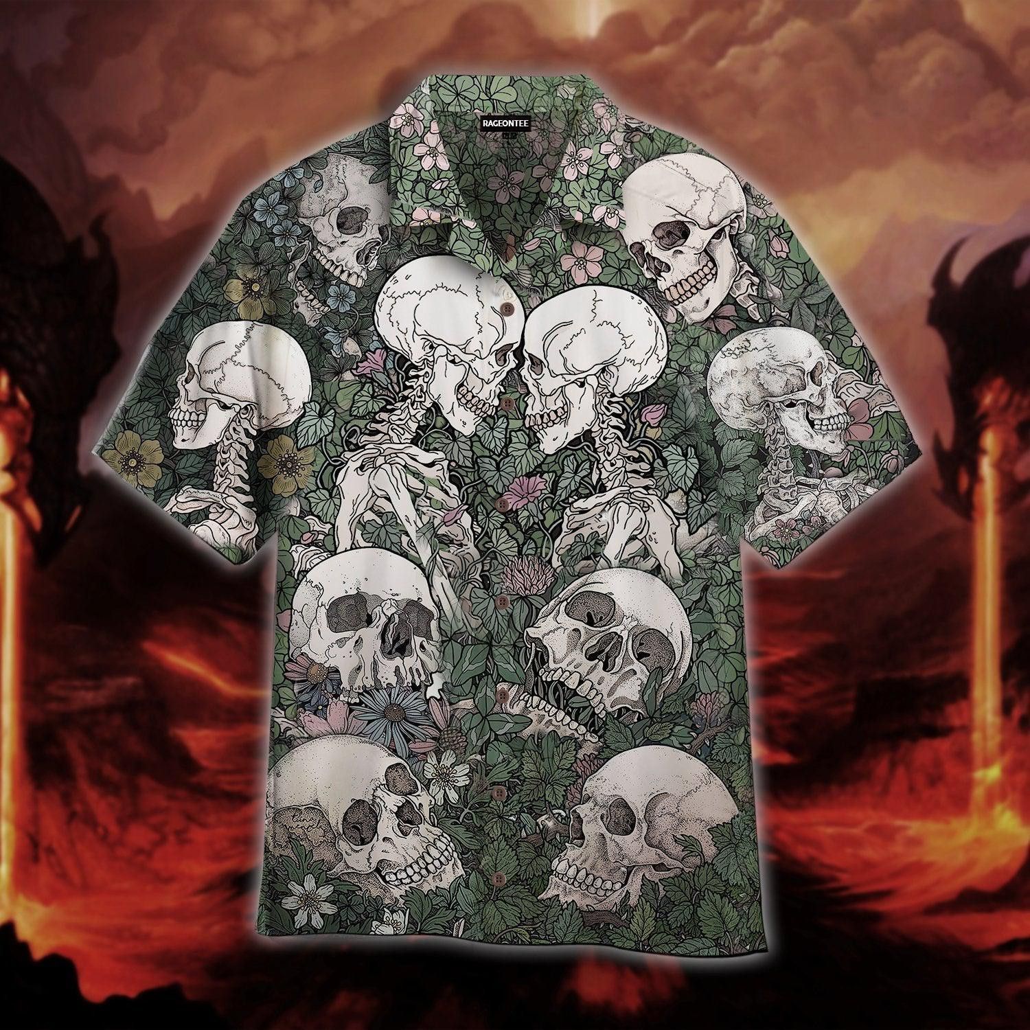 Flowers Flora Skeleton Skull Halloween Hawaiian Shirt For