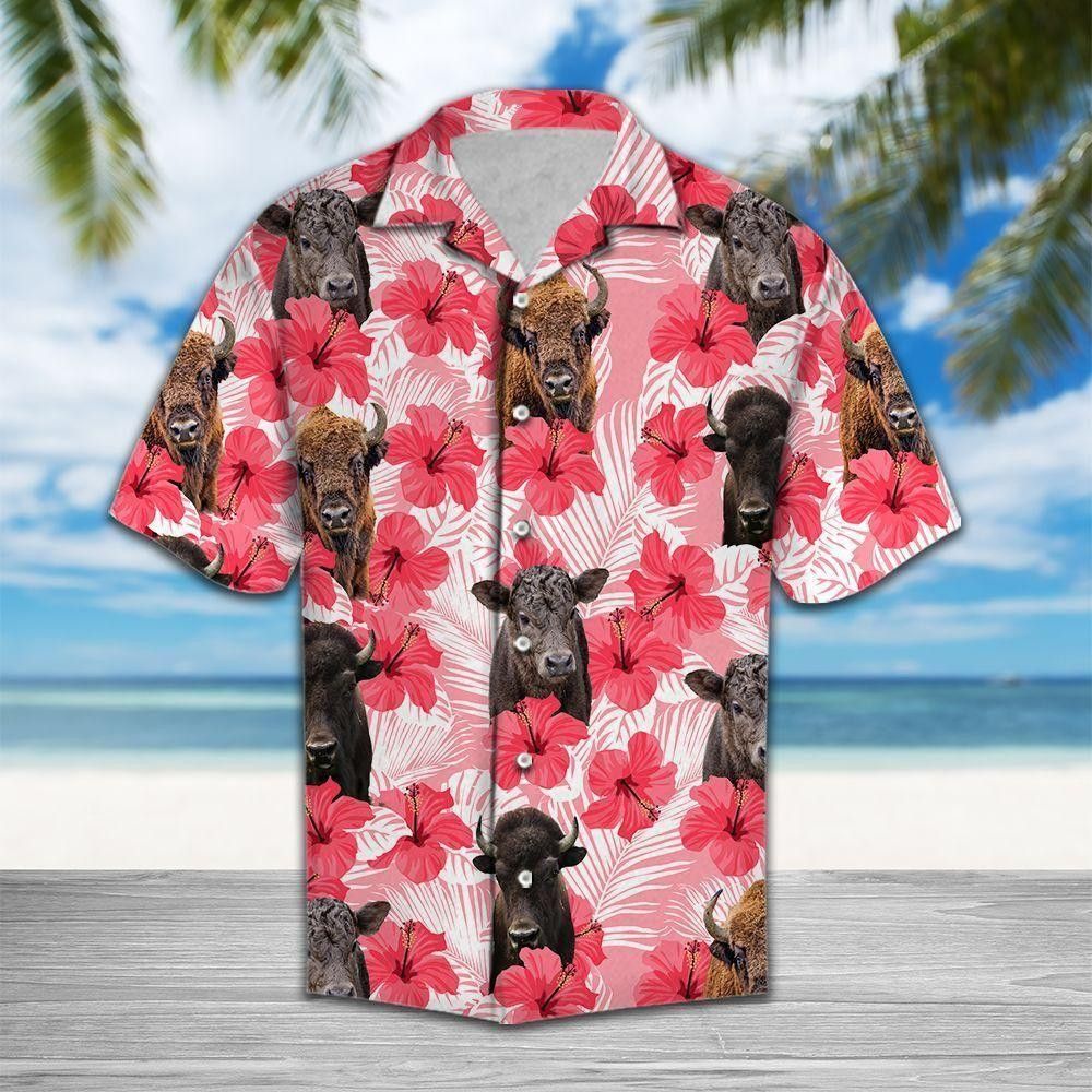 Flowers Hibiscus Bison Pink Trendy Hawaiian Shirt