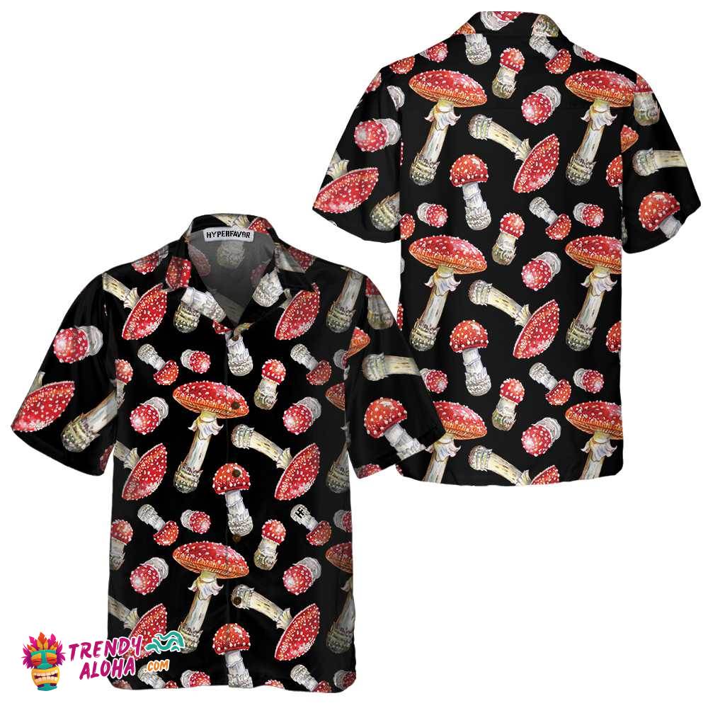Fly Agaric Mushroom Hawaiian Shirt, Red Mushroom Print Shirt For Men & Women
