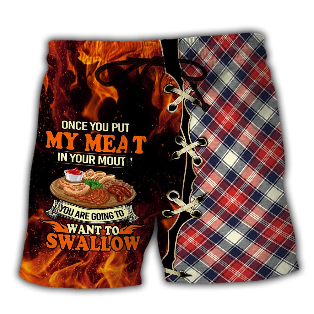 Food Barbecue Grill Once You Put My Meat In Your Mouth Trendy Aloha Hawaiian Beach Shorts