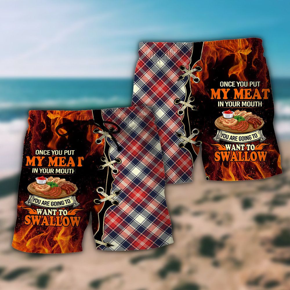 Food Barbecue Grill Once You Put My Meat In Your Mouth Trendy Aloha Hawaiian Beach Shorts
