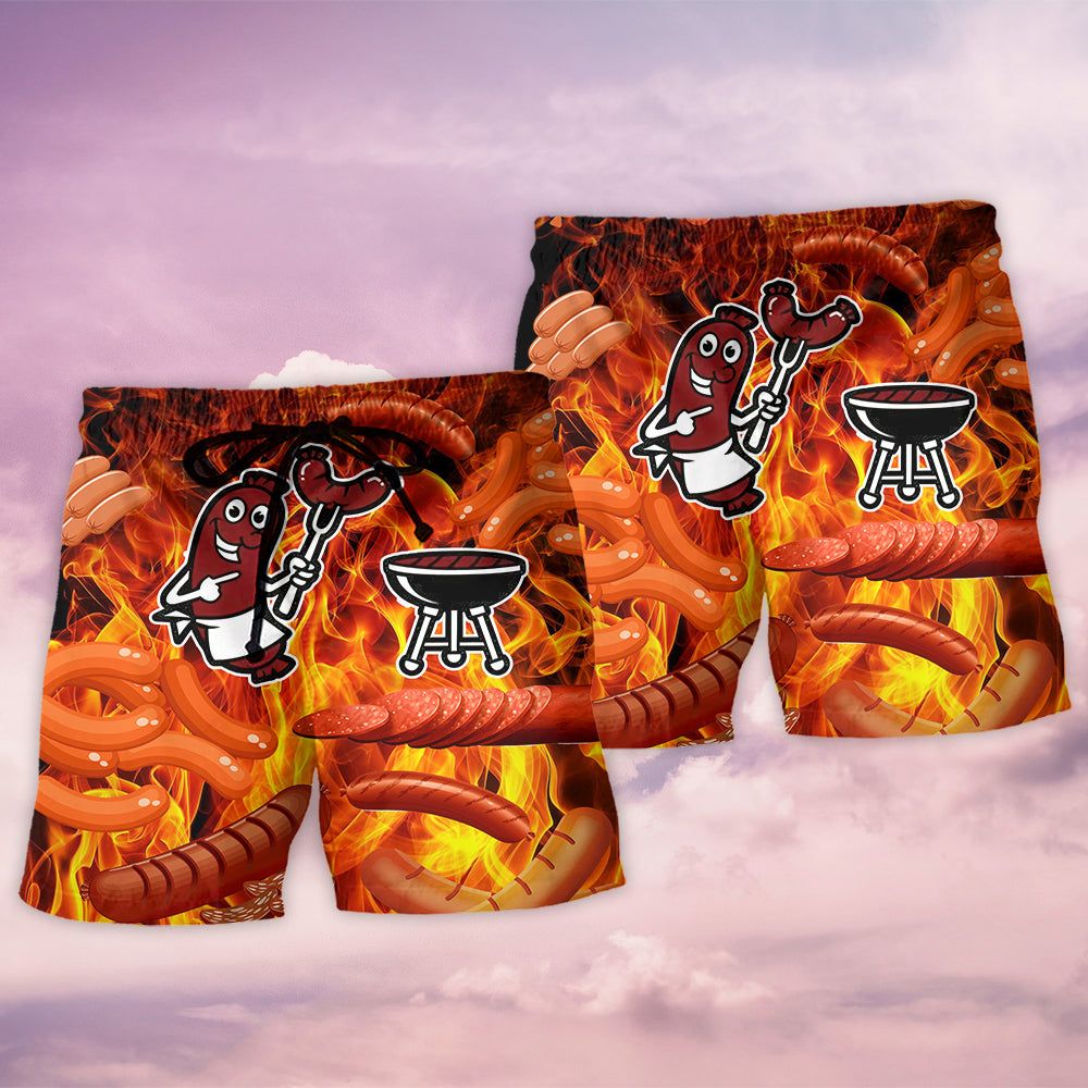 Food Sausage Once You Put My Meat Trendy Aloha Hawaiian Beach Shorts