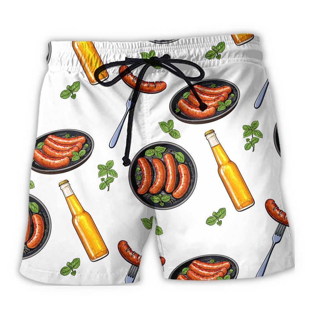 Food Sausages And Beer Big Set Trendy Aloha Hawaiian Beach Shorts