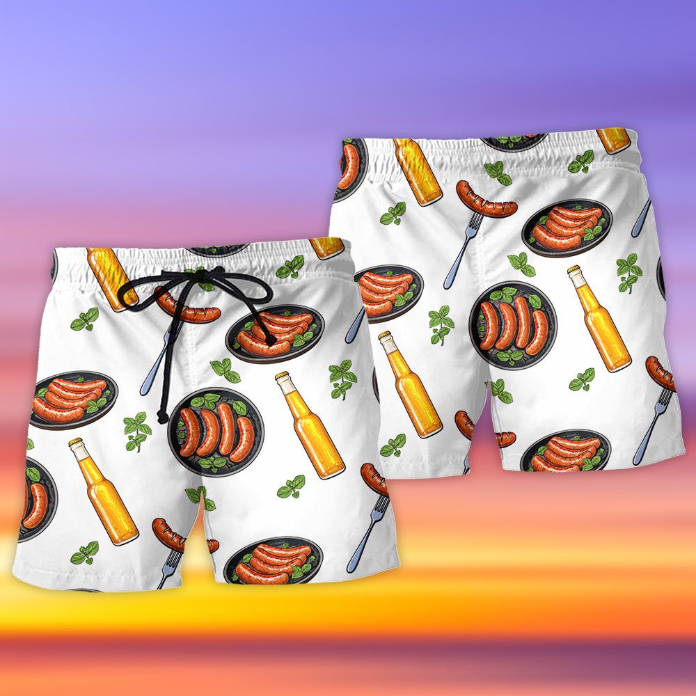 Food Sausages And Beer Big Set Trendy Aloha Hawaiian Beach Shorts
