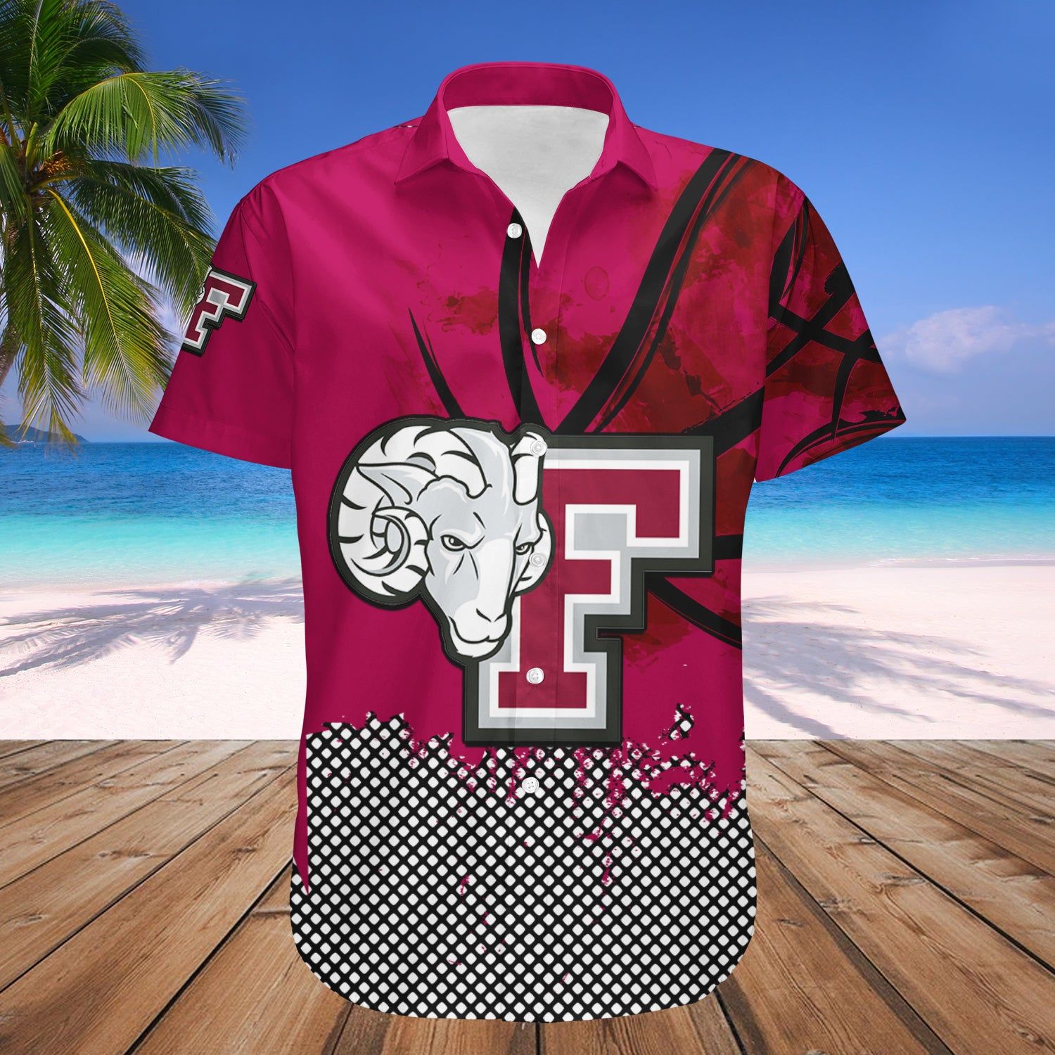 Fordham Rams Hawaii Shirt Basketball Net Grunge Pattern – NCAA