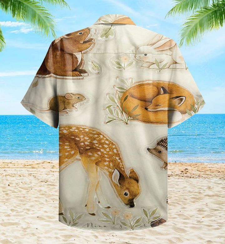 Forest Animals Clear Stamp Set With Fawn And Baby Fox Brown Trendy Hawaiian Shirt 3D, Fox Lover Trendy Hawaiian Shirt For Summer Gifts