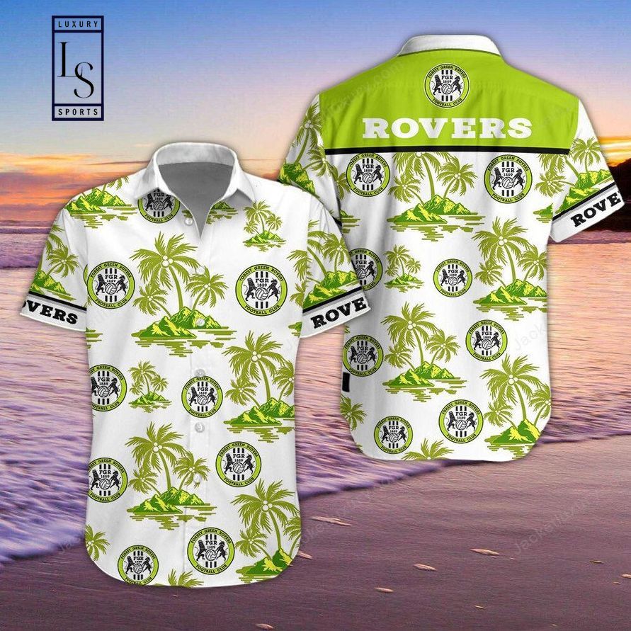 Forest Green Soccer Fans Embrace in Hawaiian Shirt