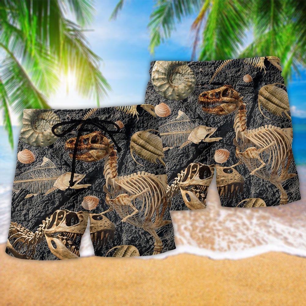 Fossils Collection Dinosaur Lover Cool Style Trendy Aloha Hawaiian Beach Shorts
