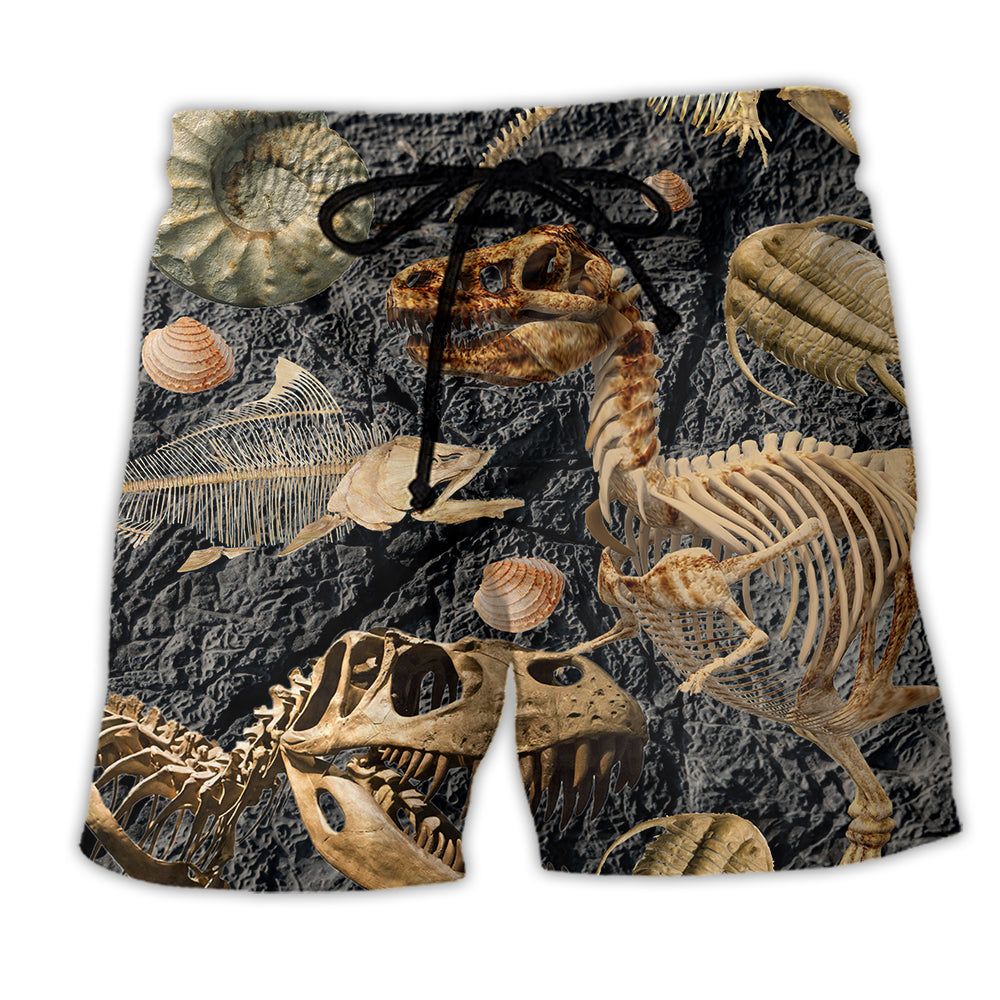 Fossils Collection Dinosaur Lover Cool Style Trendy Aloha Hawaiian Beach Shorts