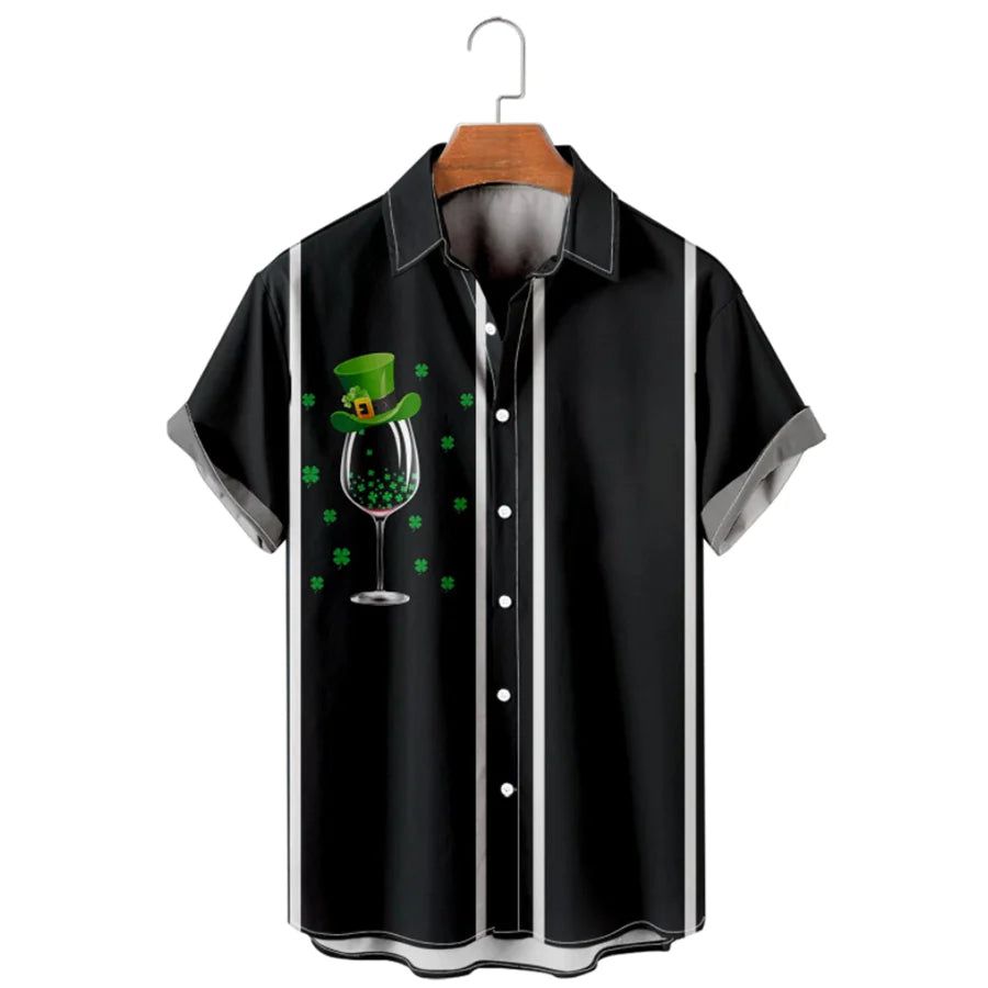 Four Leaf Clover Beer Casual Loose Men’s, St. Patrick’s Hawaiian Shirt, Irish Hawaiian