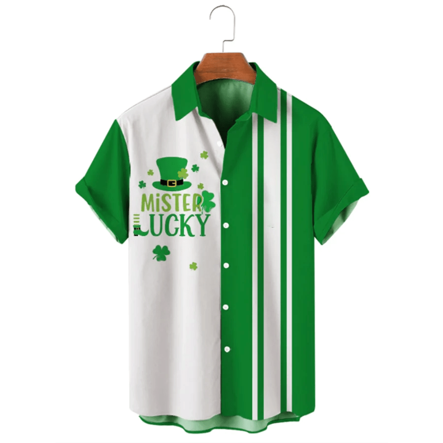 Four Leaf Clover Beer Casual Loose Men’s, St. Patrick’s Trendy Hawaiian Shirt, Irish Hawaiian