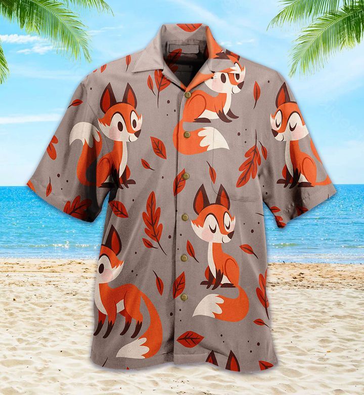 Fox Autumn Cute Grey Trendy Hawaiian Shirt 3D, Fox Lover Trendy Hawaiian Shirt For Summer Gifts Fox Autumn Cute Grey Trendy Hawaiian Shirt 3D, Fox Lover Trendy Hawaiian Shirt For Summer Gifts