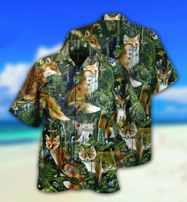 Fox Jungle Vintage Watercolor Green Painting Trendy Hawaiian Shirt 3D, Fox Lover Trendy Hawaiian Shirt For Summer Gifts