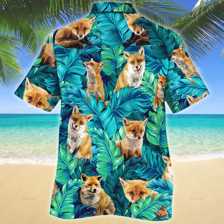 Fox Lovers Trendy Hawaiian Shirt, Tropical Fox Men Trendy Hawaiian Shirts – Casual Button Down Short Sleeve Shirt