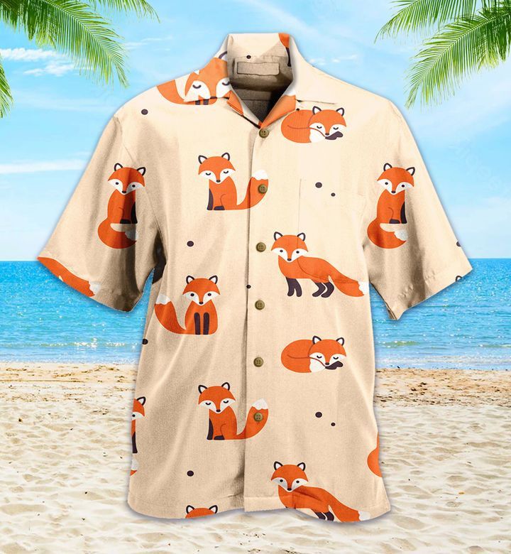 Fox Pattern Orange Trendy Hawaiian Shirt 3D, Fox Lover Trendy Hawaiian Shirt For Summer Gifts