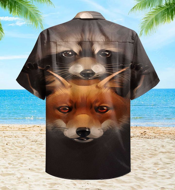 Fox Raccoon Brown Trendy Hawaiian Shirt 3D, Fox Lover Trendy Hawaiian Shirt For Summer Gifts