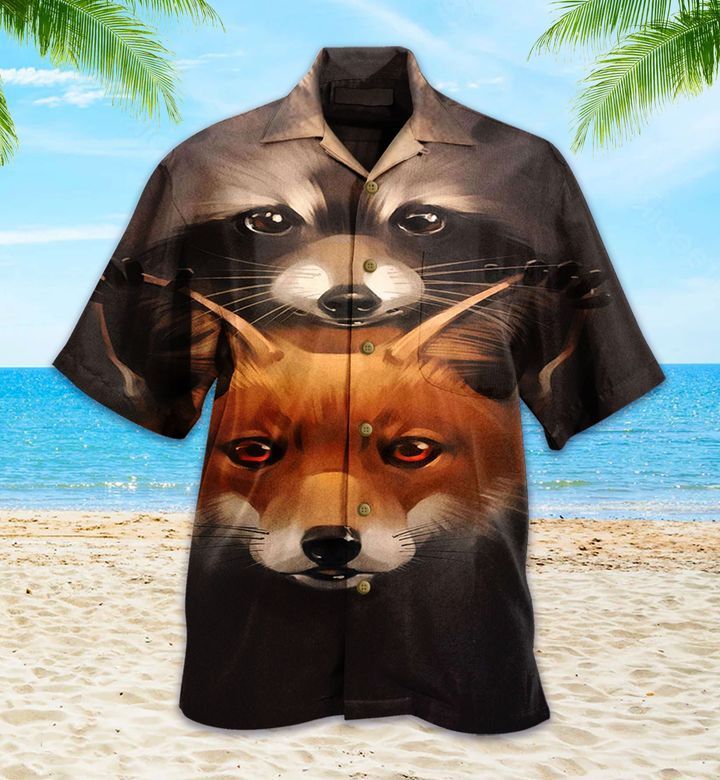 Fox Raccoon Brown Trendy Hawaiian Shirt 3D, Fox Lover Trendy Hawaiian Shirt For Summer Gifts