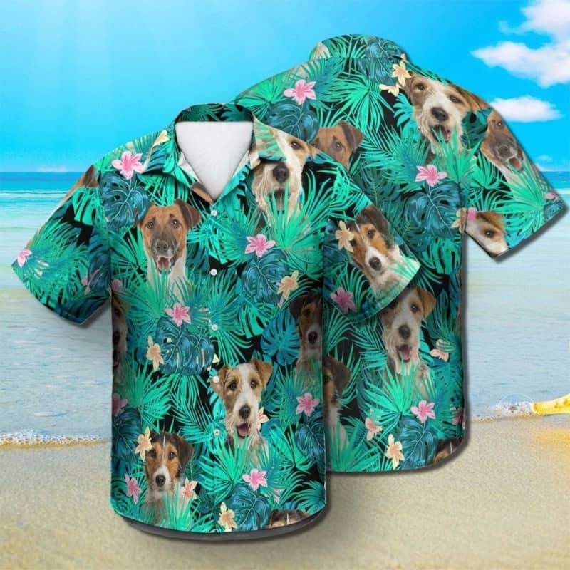 Fox Terrier Trendy Hawaiian Shirt, Dog Summer Leaves Trendy Hawaiian Shirt, Unisex Print Aloha Short Sleeve Casual Shirt Summer Gifts