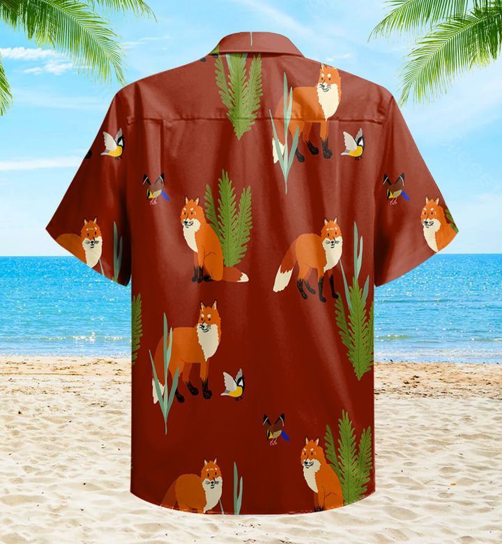 Fox Wood Pattern Red Trendy Hawaiian Shirt 3D, Fox Lover Trendy Hawaiian Shirt For Summer Gifts