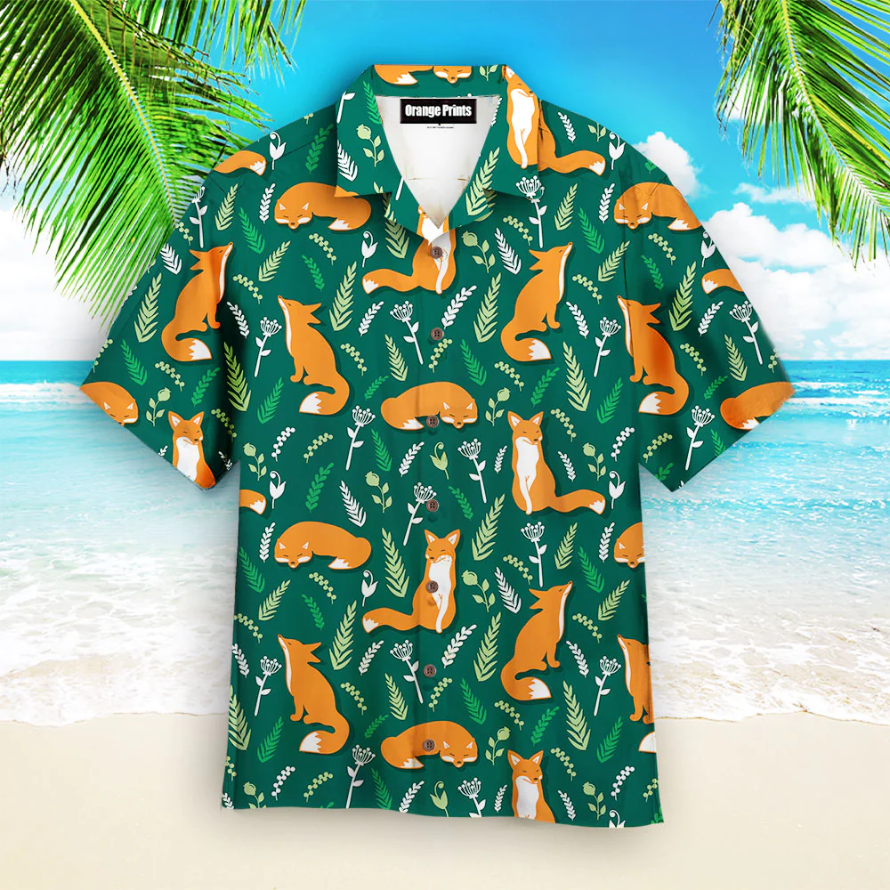 Foxes And Flowers Tropical Trendy Hawaiian Shirt For Aloha Shirt