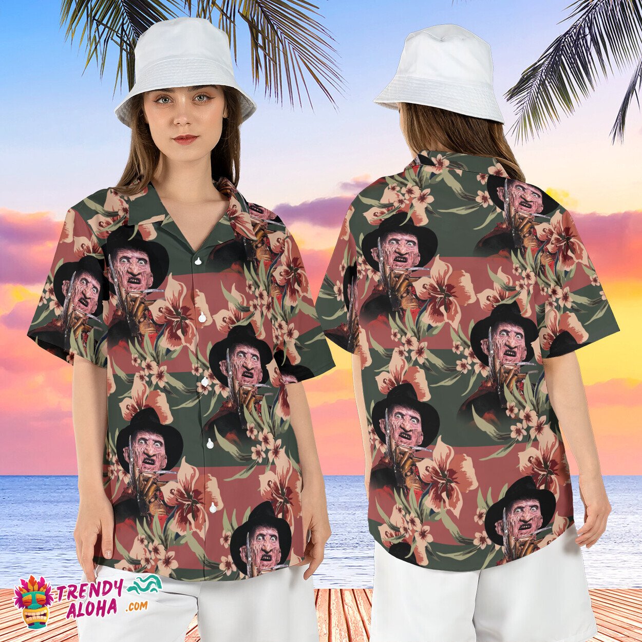 Freddy Floral Summer Nightmare Elm Street Horror Aloha Shirt