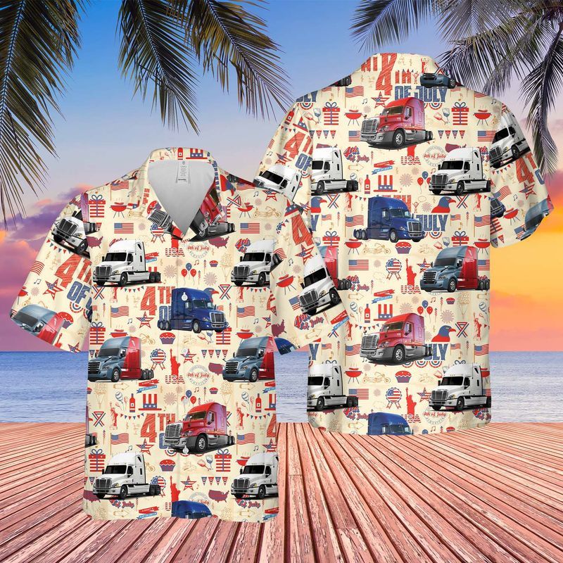 Freightliner Cascadia 4Th Of July Trendy Hawaiian Shirt For Men