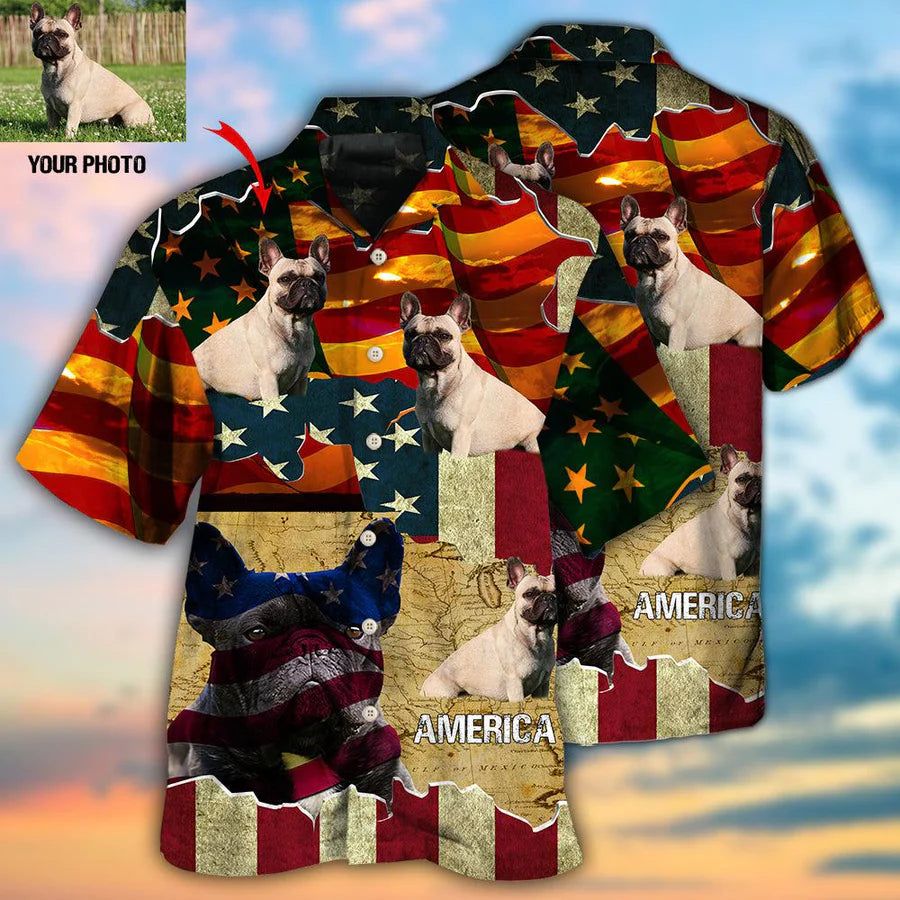 French Bulldog America Sunset Custom Photo Hawaiian Shirt