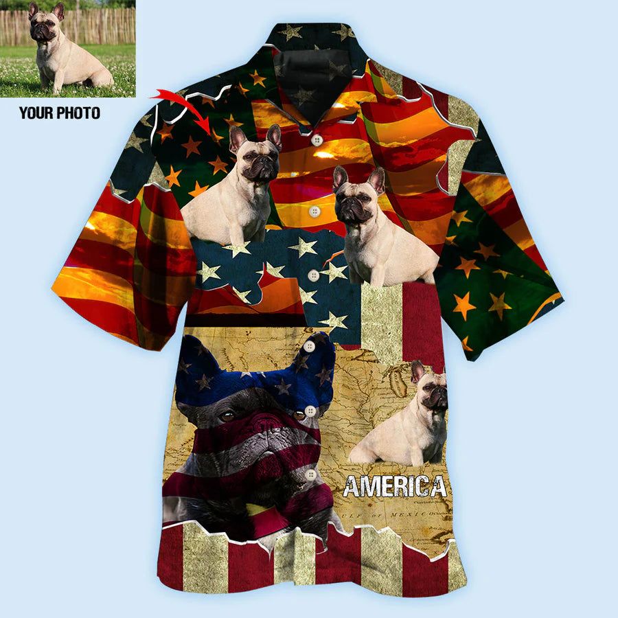 French Bulldog America Sunset Custom Photo Hawaiian Shirt