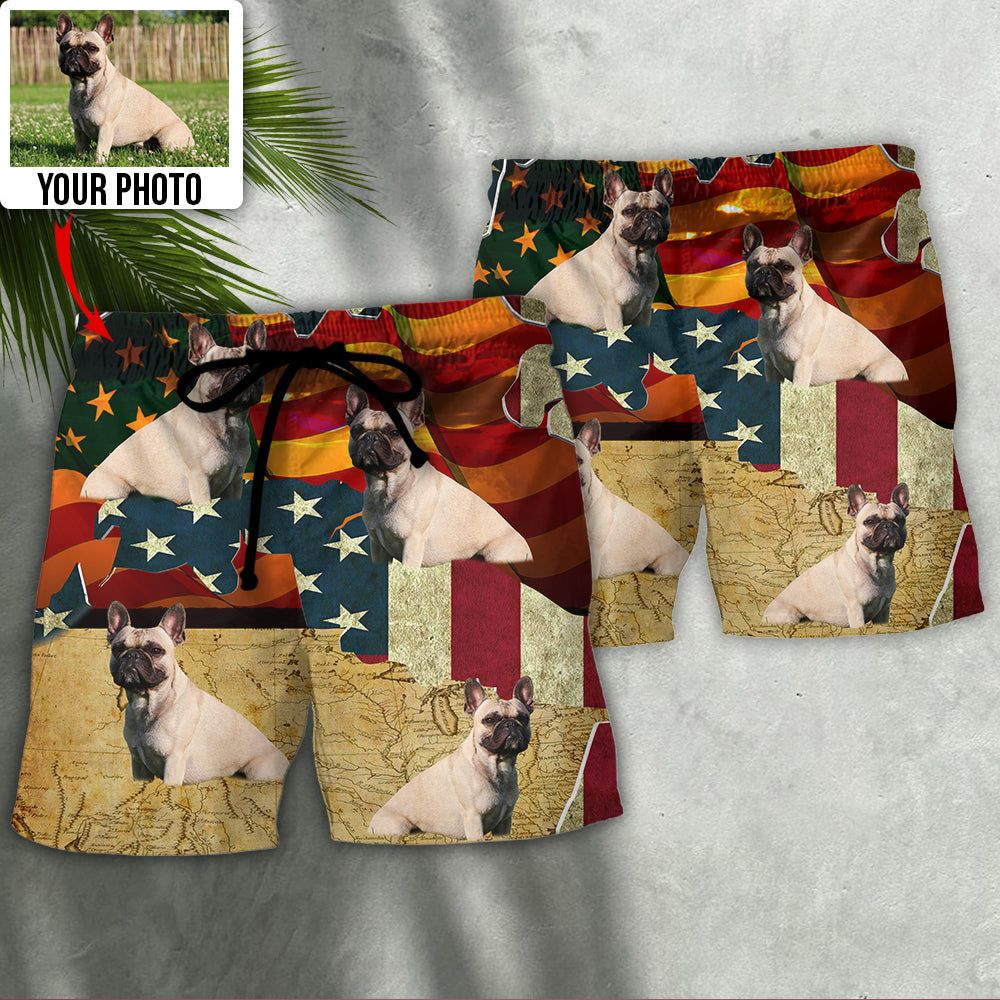 French Bulldog America Sunset Custom Photo Trendy Aloha Hawaiian Beach Shorts