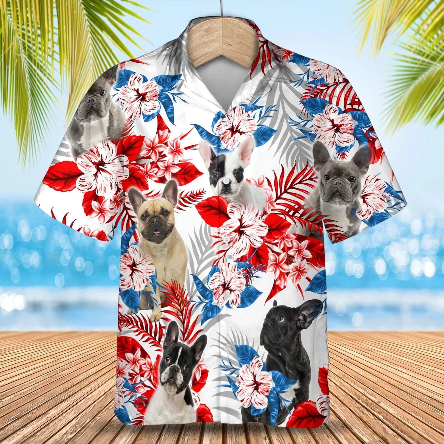 French Bulldog American Flag Hawaiian Shirt