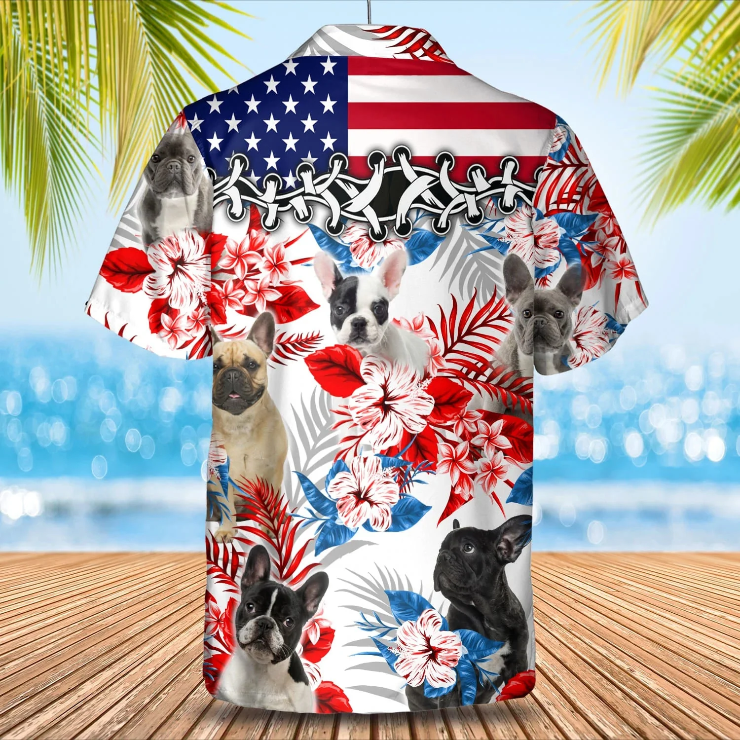 French Bulldog American Flag Trendy Hawaiian Shirt, Summer Aloha Shirt, Men Trendy Hawaiian Shirt, Gift For Summer