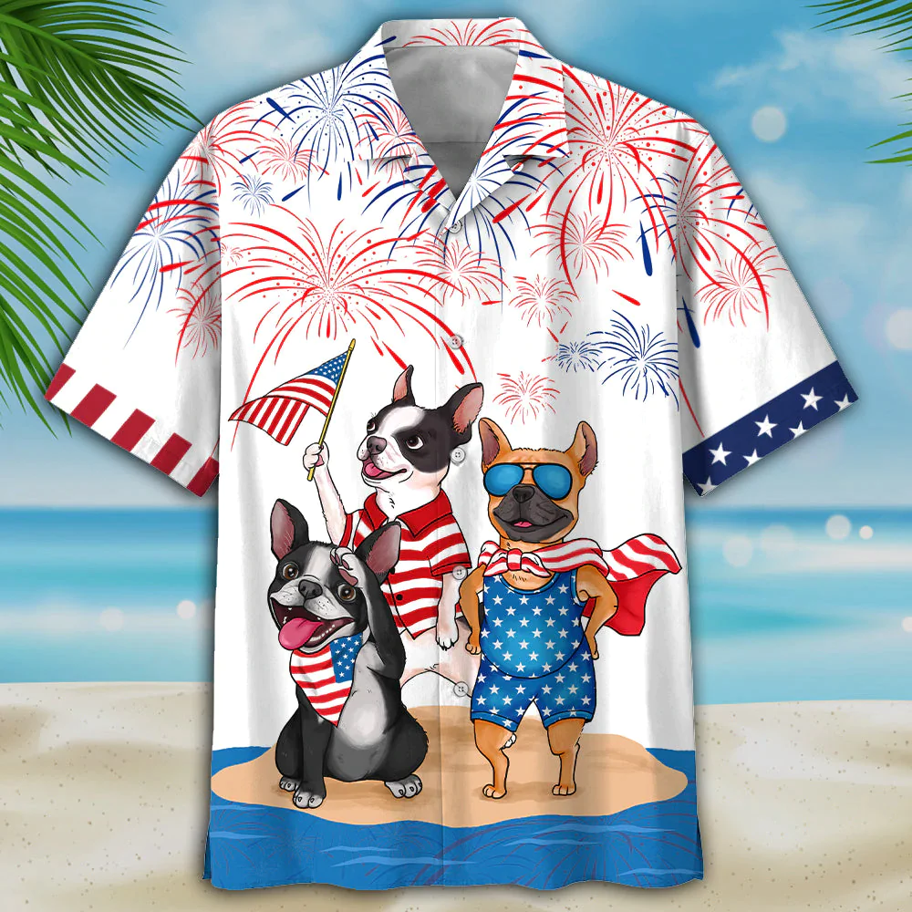 French Bulldog Celebrates Independence Patriotic Hawaiian Shirt