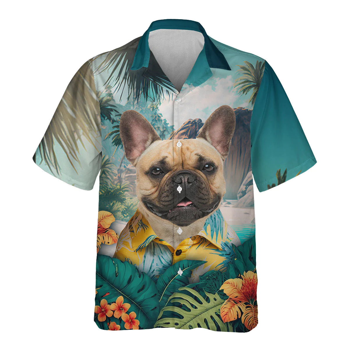 French Bulldog City Chic Expressed In 3D Hawaiian Tropical Shirt