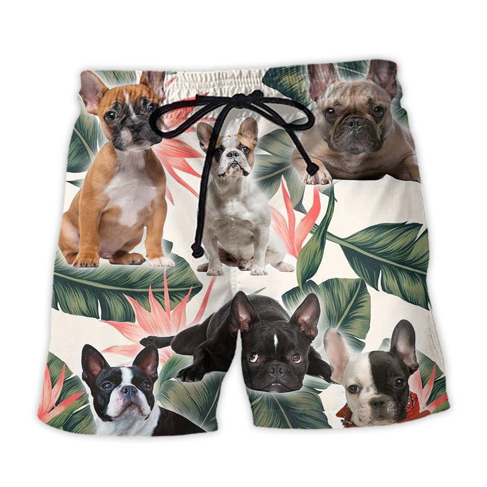 French Bulldog Cool Tropical Leaf Trendy Aloha Hawaiian Beach Shorts French Bulldog Cool Tropical Leaf Trendy Aloha Hawaiian Beach Shorts